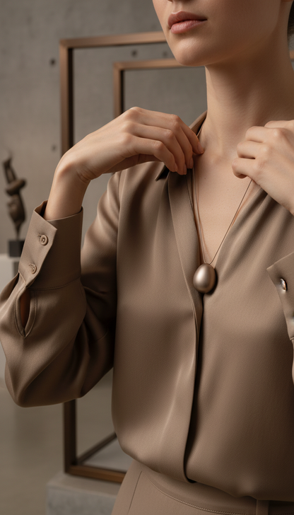Soft Taupe Pendant Necklace in use