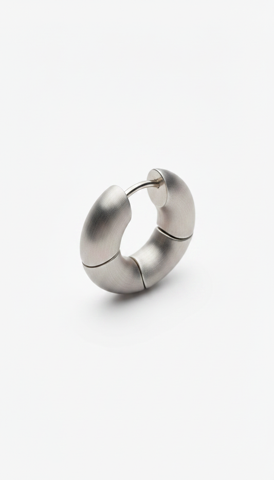 Alternate angle view of Brushed Steel Modular Hoop Earrings