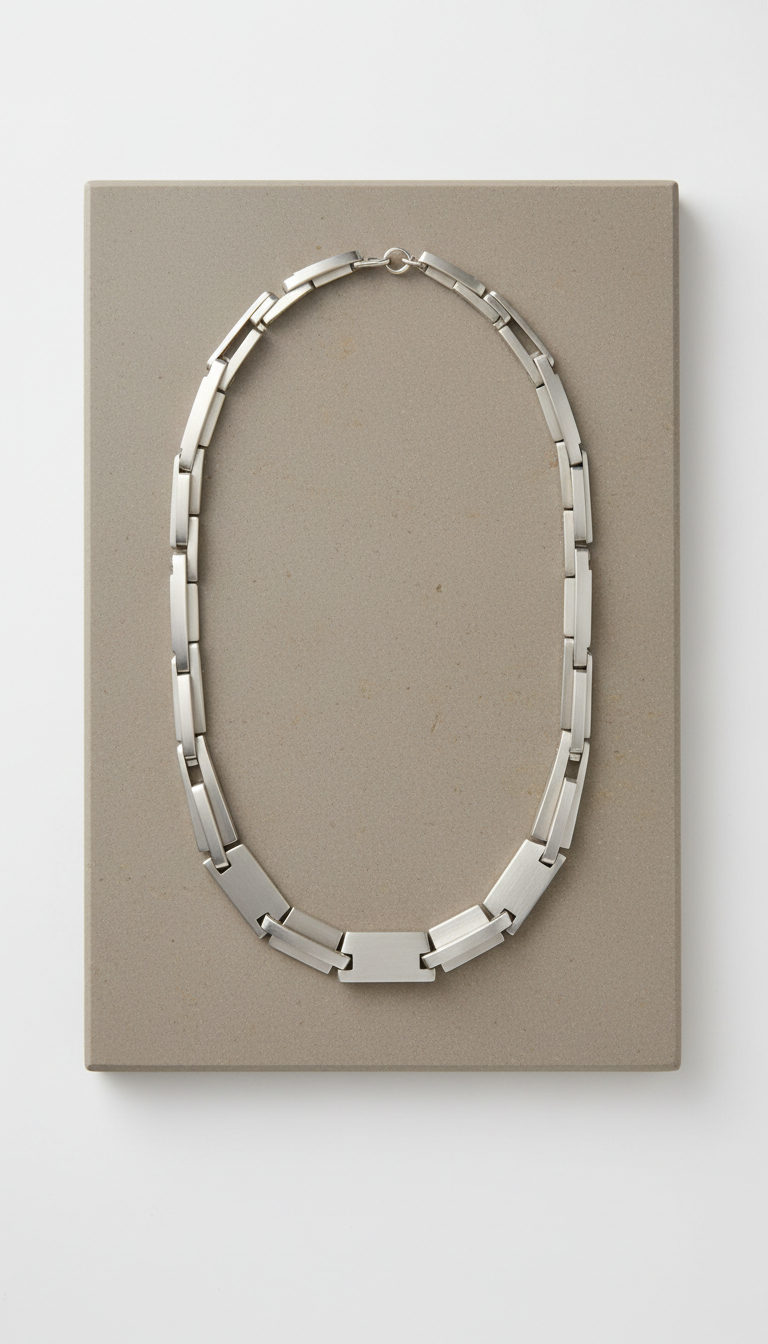 Architectural Sterling Silver Necklace, Default angle is 3/4 view for rings and cuffs; necklaces/earrings laid flat or...