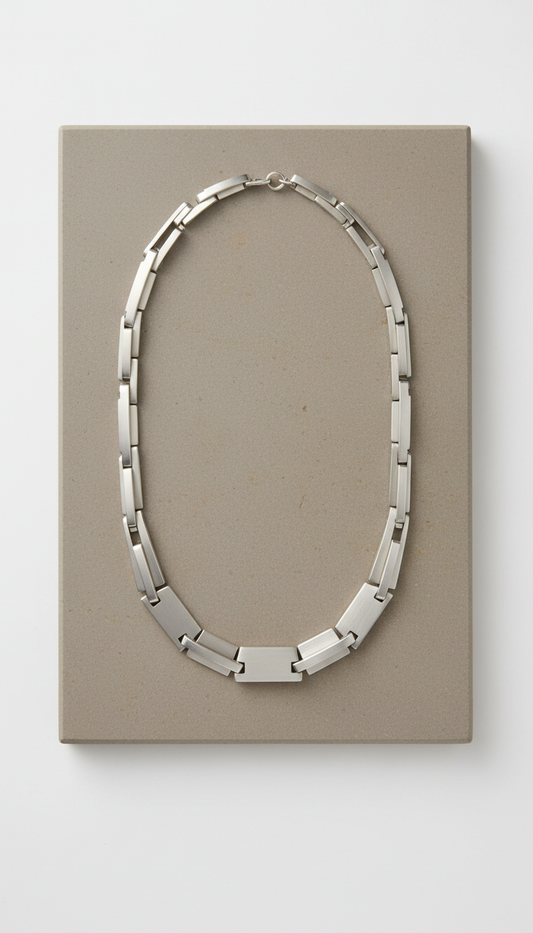 Architectural Sterling Silver Necklace, Default angle is 3/4 view for rings and cuffs; necklaces/earrings laid flat or...