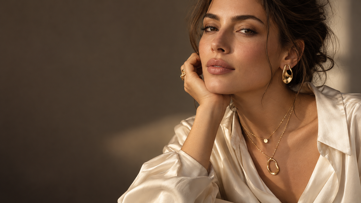 Parisaa jewelry editorial with layered necklaces and sculptural earrings